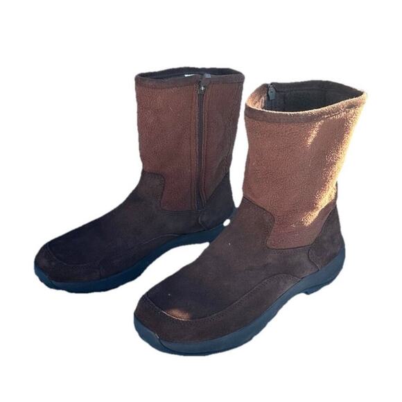 LL Bean Women's Suede Fleece Lined Zip‎ Up Mid Calf Winter Boots Size 9.5M Brown - Picture 1 of 17